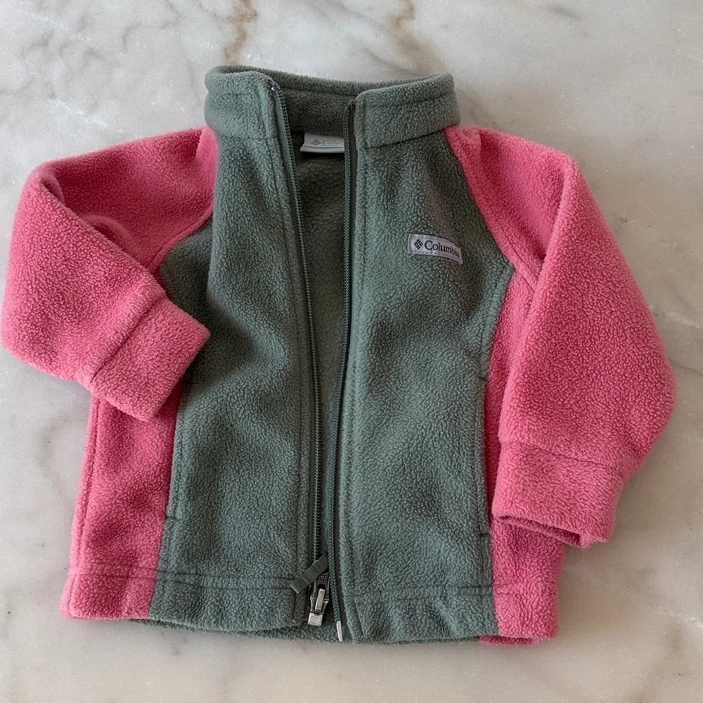 Columbia Baby Girls' Benton Springs Fleece Zip Jacket in Pink Green 6-12 Months - Picture 8 of 12